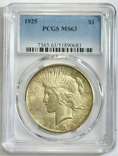 Peace Silver Dollar 1925 PCGS MS 63 Uncirculated $1 Coin