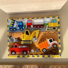 Melissa Doug 6 Pieces Wooden Chunky Puzzles - CONSTRUCTION VEHICLES Ages 2