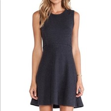 Theory Randria Evian Stretch Wool Navy A-Line Stripe Dress Size Small