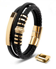 SERASAR Premium Genuine Leather Bracelet GOLD for Men  Magnetic 17-23CM