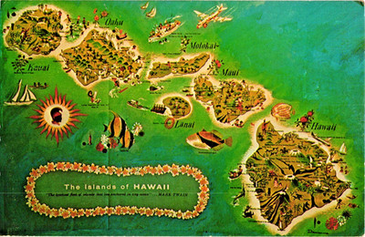 Hawaiian Islands Map Postcard 1970s