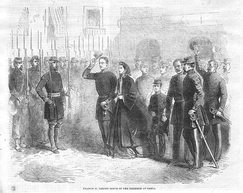 SIEGE OF GAETA Francis II taking Leave of the Garrison - Antique Print 1861