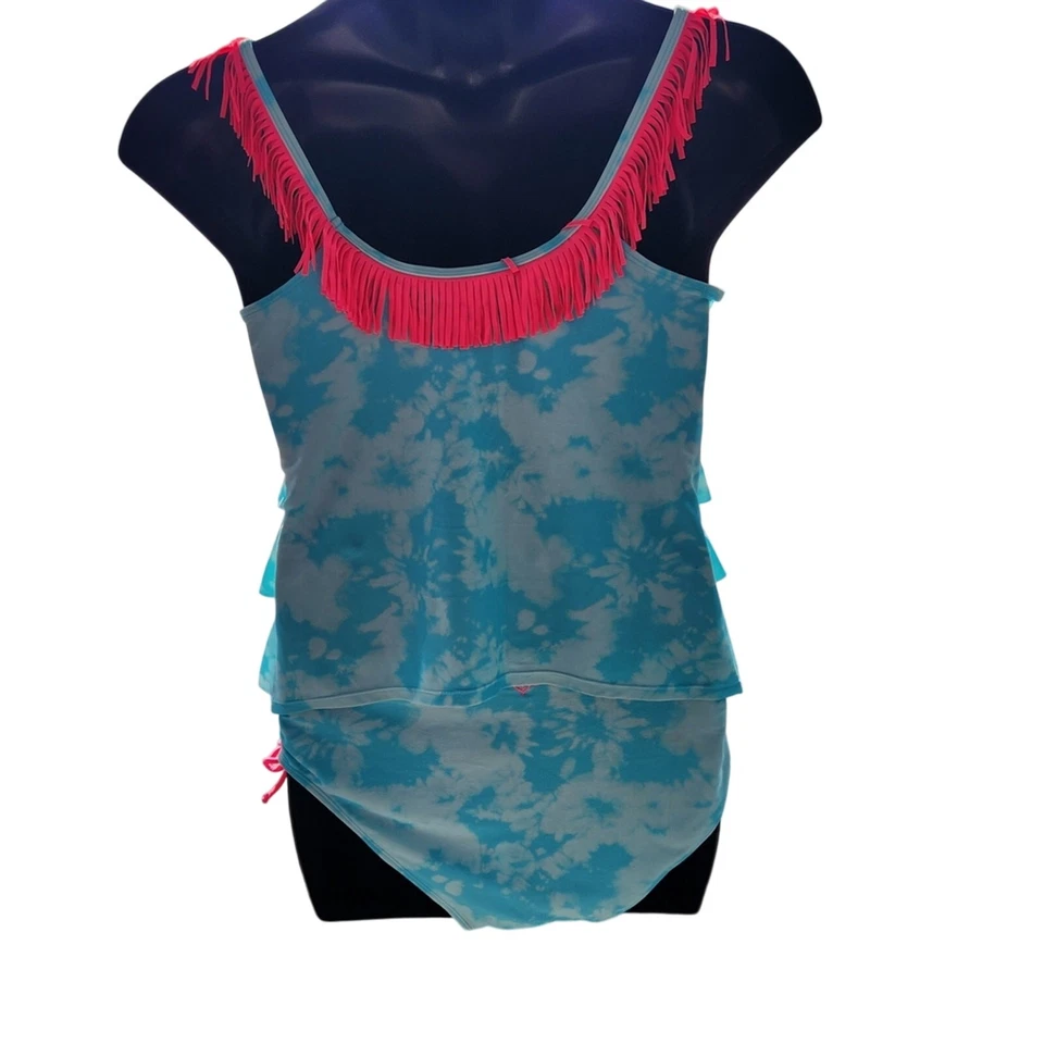 Traje de baño Justice para niña 2 piezas 22 Plus nuevo sin etiquetas azul y rosa flecos cordón Foto 2 de 2