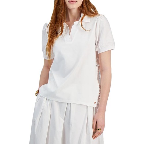 Tommy Hilfiger Womens White Collar Eyelet Blouse Top M BHFO 6404