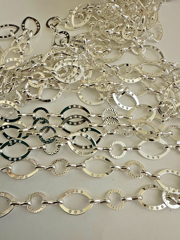 24' ~ 12mm x 18mm  Silverplate  Marquise Link and Textured Round Link Chain OB14