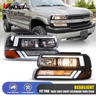 For 99-02 Chevy Silverado 1500 2500 Led Drl Black Headlights+Bumper Signal Lamps