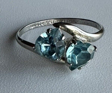 Sparkling Adorable  Blue Topaz Double Hearts Sterling Silver Ring Size 6