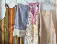 4 Bib Aprons - Heavy Cotton, Flax Linen, Stenciled Designs