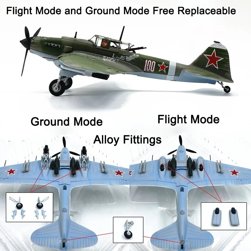 Modellino Militare Diecast 1:72 Ilyushin IL-2 Shturmovik WWII Aereo d'Attacco - Immagine 3 di 4