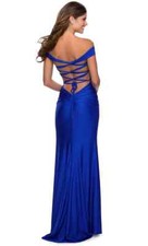 La Femme Royal Blue Off the Shoulder Satin Trumpet Gown Size 12 348 Prom