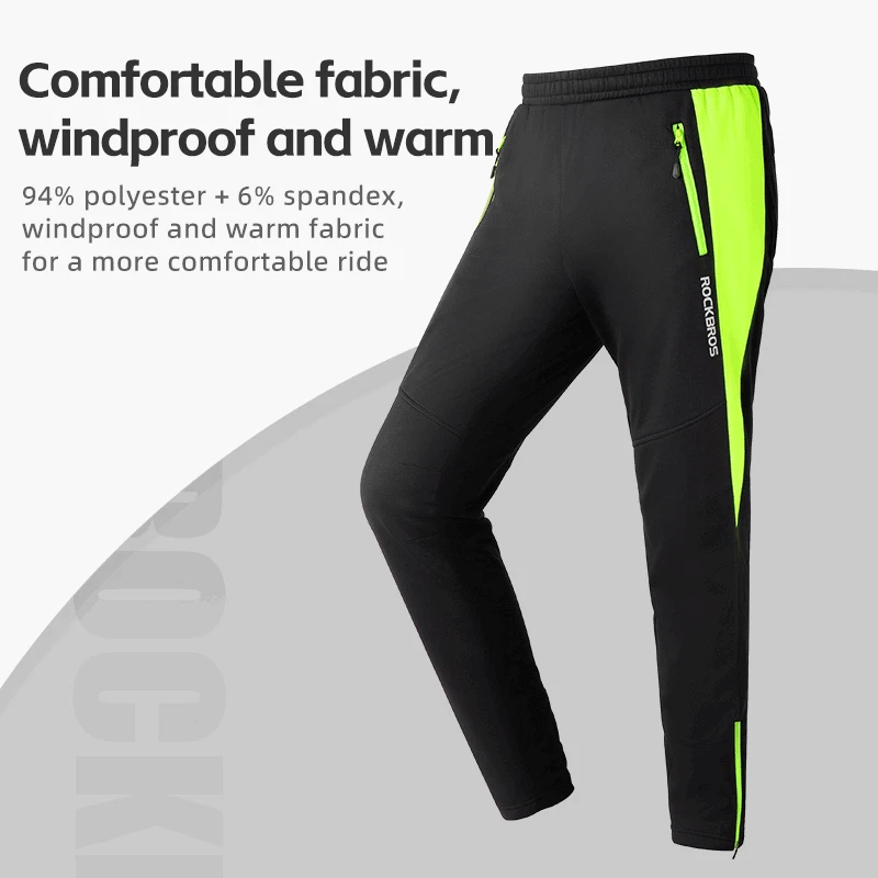 Calças de ciclismo masculinas ROCKBROS forradas térmicas de lã, calças de inverno à prova de vento para bicicleta - Imagem 2 de 4