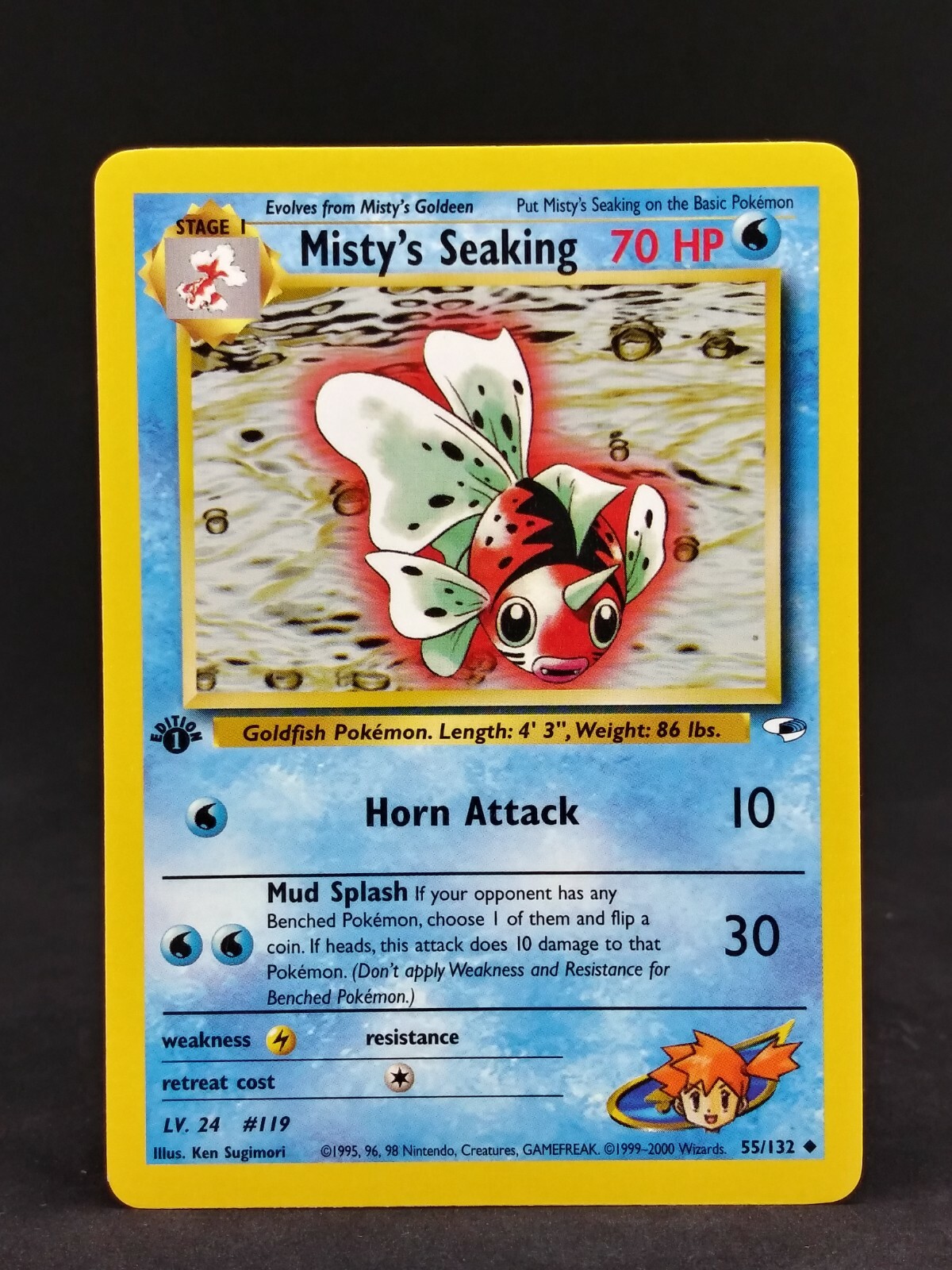 Gym Heroes 1st Edition Misty's Seaking #55. Near Mint 🐠 2000 WotC Pokemon card.