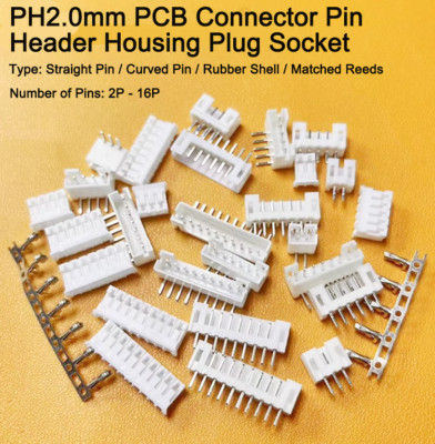 PH2.0mm PCB Connector Pin Header Housing Plug Socket 2 ~ 16 Pin Straight/Curved