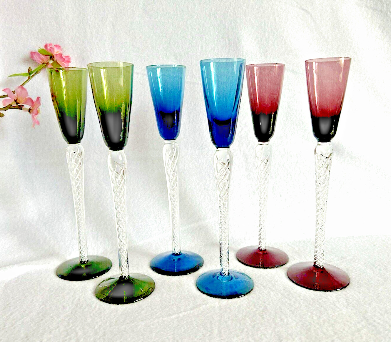 Hand Blown Glass Air Twist Stem Cordial Glass (set of 6)