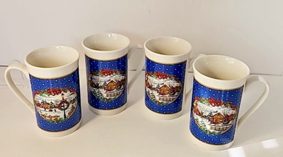 Studo Nova Holiday  Christmas Village Mugs Set Of 4