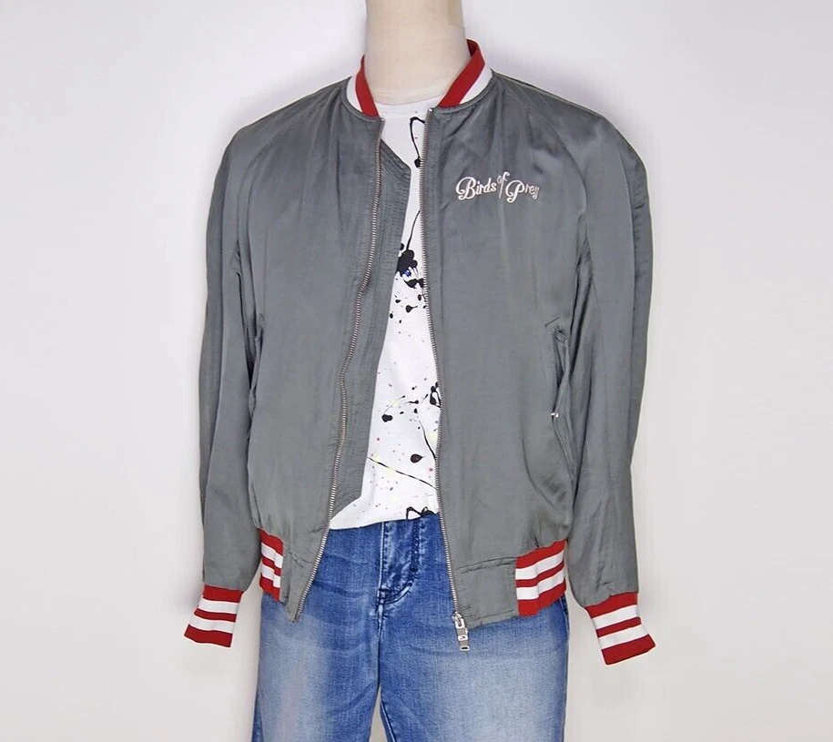 Drykorn Windbreaker Varsity Jacket Birds of Prey Gray Viscose Linen Mens Size M