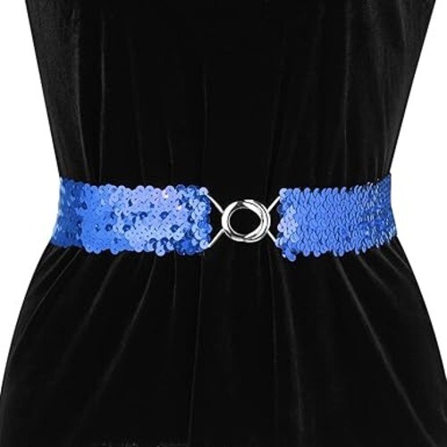 Allegra K Womens Skinny Elastic Waist Belts Sequins Decor Stretchy