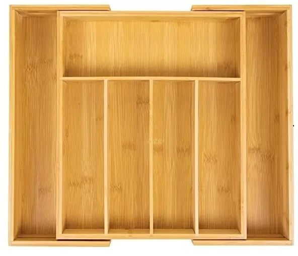 Giggi Adjustable Bamboo Cutlery Tray 35 x 26 x 6cm 5-7 Compartments New Stylish