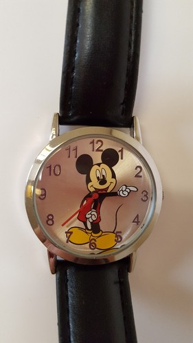 authentic disney mickey mouse silvertone watch black band moving