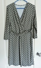 TALBOTS Black Ivory Chain Link Surplice Wrap Bodice Dress Sz M Medium