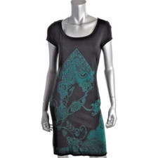 Studio M ~ Black & Green Jersey Shift Casual Dress PS NEW $118