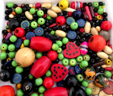 Colorful Vintage Loose Wooden Bead Lot Craft Jewelry Making Mixed Variety