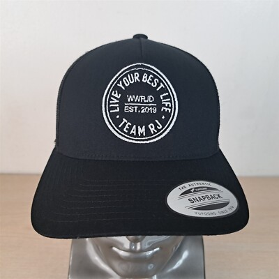 LIVE YOUR BEST LIFE TEAM RJ ADJUSTABLE SNAPBACK TRUCKER/MESH HAT/CAP, BLACK