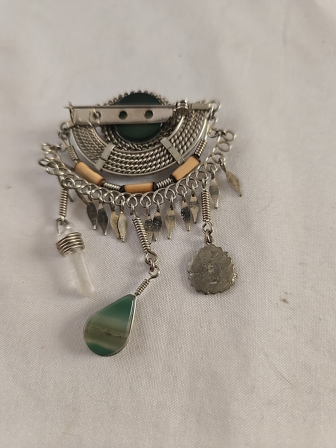 Peruvian Agate Alpaca Silver Wire Work Brooch Pin - image 2