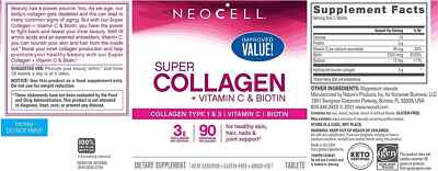 Complément Alimentaire Super Collagen 3 En 1 + Vitamine C & Biotine NeoCell - 270 Comprimés Neuf