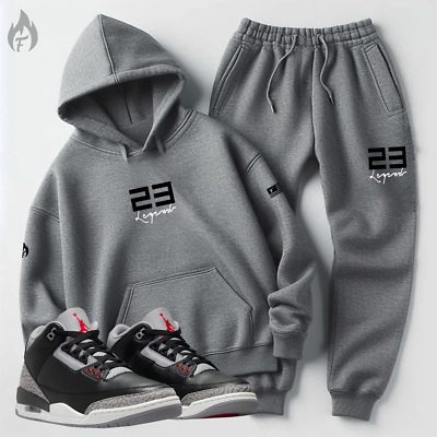 Men's Grey Sweatsuit Hoodie Joggers To Match Air Jordan 3 Black