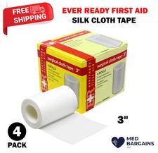 Ever Ready First Aid Adhesive Silk-Like Cloth Tape 3" x 10 yd - 4 Pack