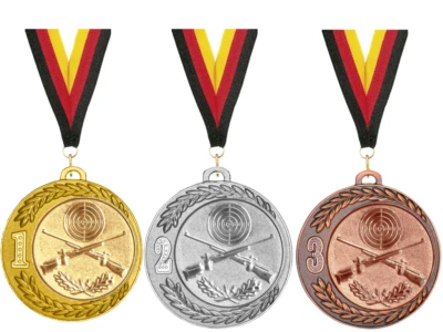 THOST 3er GROSSE Schützen Medaillen Paris Ø70mm / mit Band & Emblem Medaillen Set