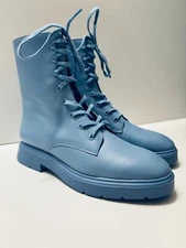 Stuart Weitzman McKenzee Cornflower Blue Leather Combat Boots 35.5