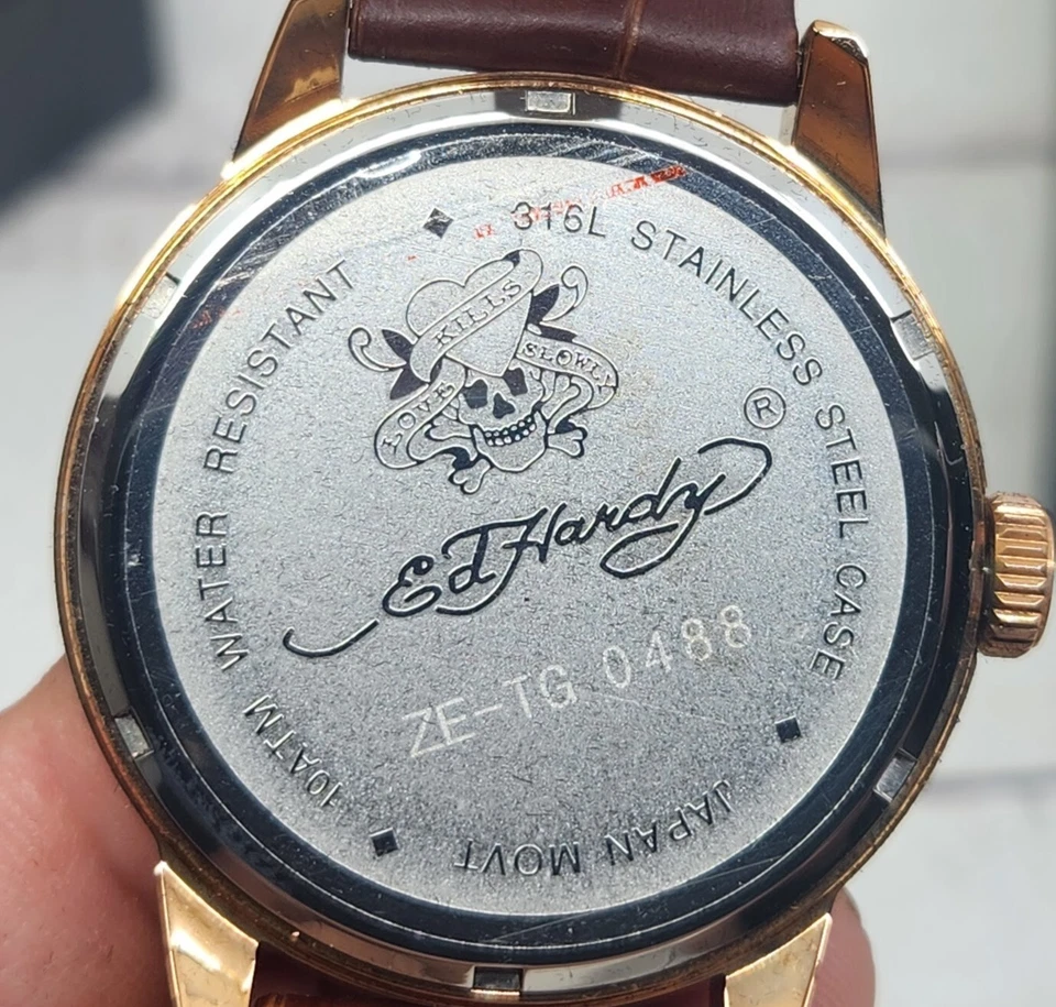 Christian Audigier Ed Hardy Hombre Correa Cuero Marrón Tigre Japón Lote (2) Foto 4 de 4