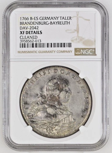 1766 B-ES German States BRANDENBURG-BAYREUTH Thaler Silver Coin NGC XF-Details 