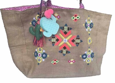 Muche Et Muchette Jute Burlap Large Tote Bag Cactus  display picture 1