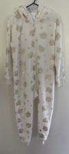 TCP Kids Girls 1-Piece Gold Cat  Stars Print Cozy Fleece Hooded PJs White XS 4