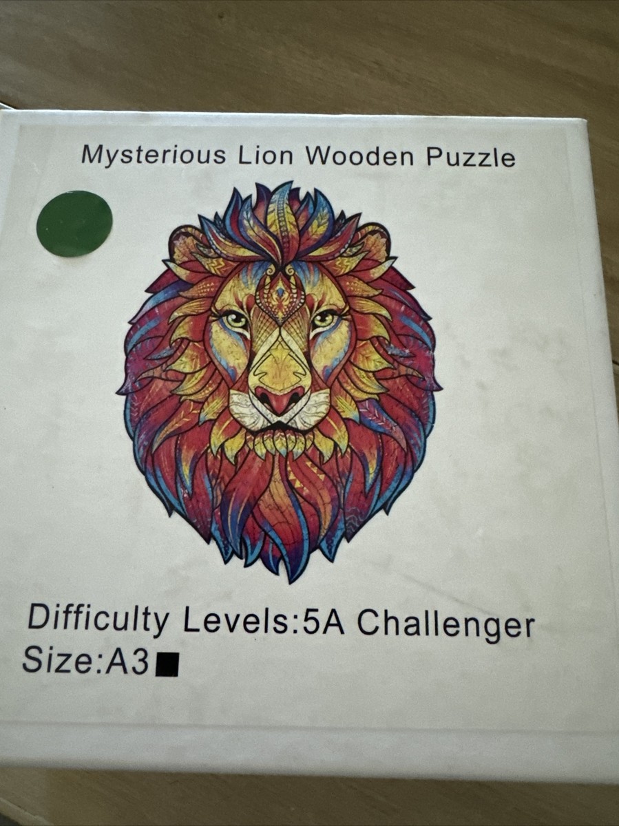 Mysterious Lion WOODEN PUZZLE w/animal shaped pcs irregular edges