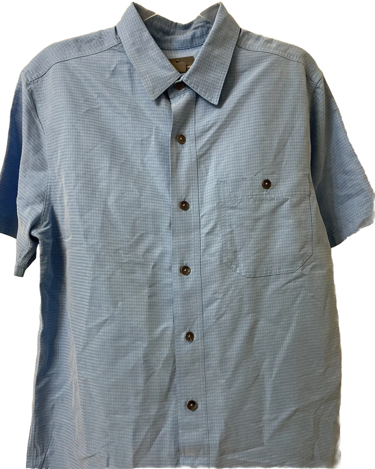 Royal Robbins Hiking Shirt Mens Medium Short Sleeve Blue Check Button Up