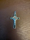 Saint Benedict Gorgeous Silver With Green Inlay Crucifix — photo 3