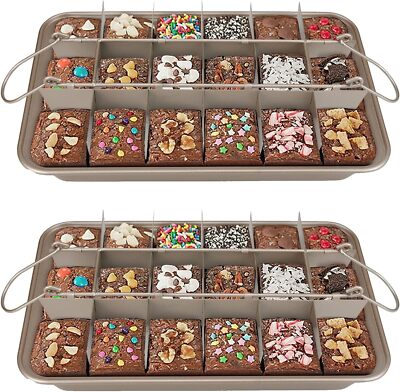 Brownie Baking Pan with Dividers, 18-Slice Pre-Cut Brownie Baking Pan, 2-Pack