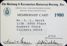 Railway Locomotive Historical Society Membership Badge Card Train Railroad 1980