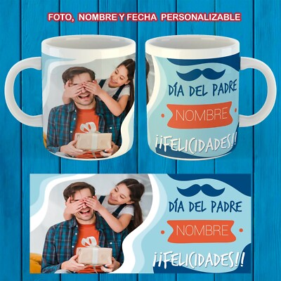 TAZA PERSONALIZADA DIA DEL PADRE FELICIDADES BIGOTE CON FOTO