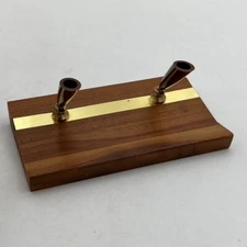 Vintage MCM Park Sherman Solid Walnut and Brass Pen Base Holder Executive Desk