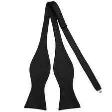 PenSee Mens Black Solid Self Bow Tie Jacquard Woven Silk Bow Ties