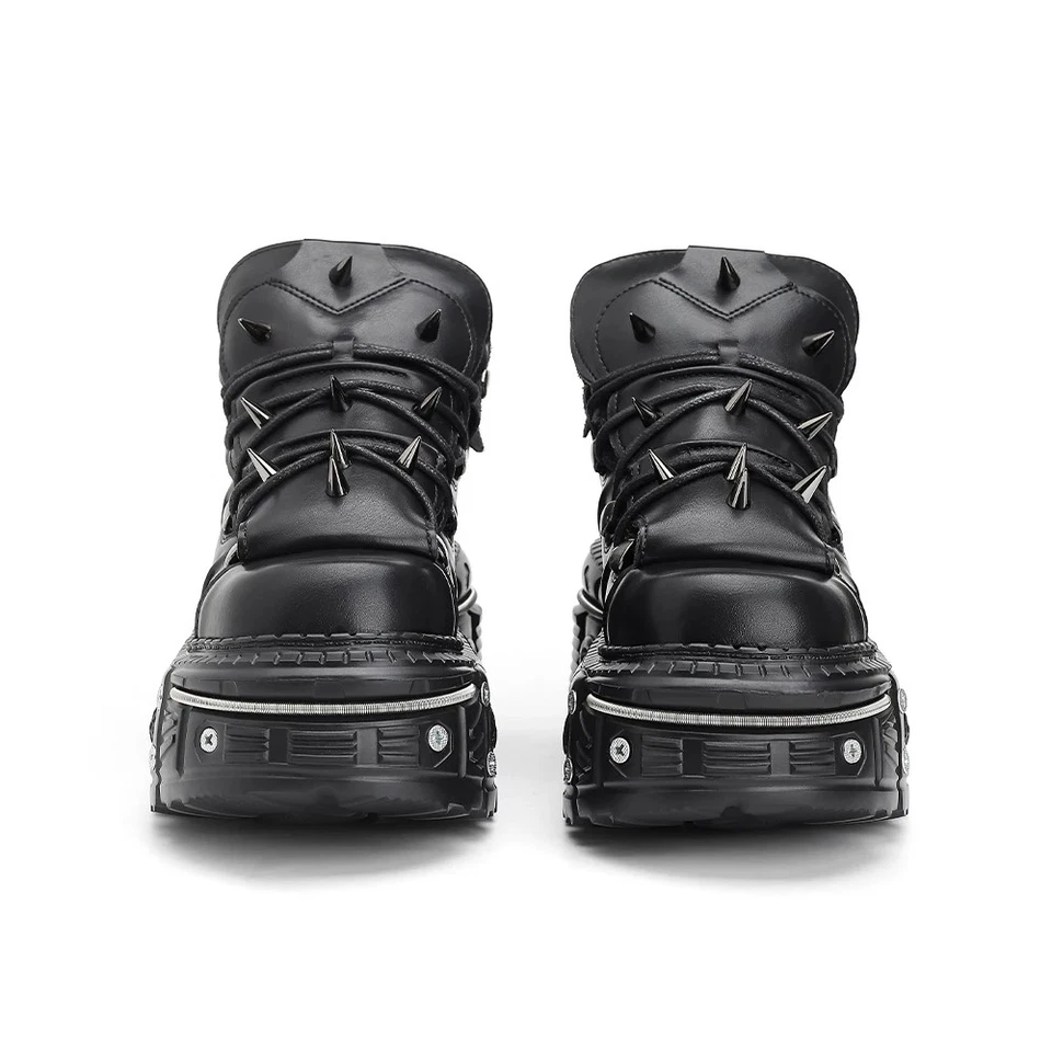 Punk Style Men Women Shoes Heel Height 6CM Platform Gothic Ankle Rock Boot Black - Image 4 of 4