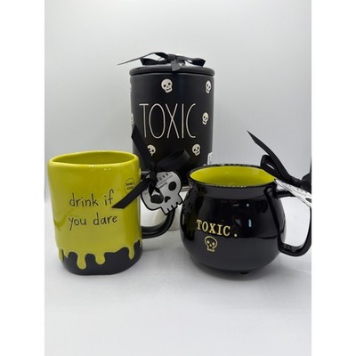 Rae Dunn Halloween TOXIC Canister Drink If You Dare & Toxic Mug 3 Pc Bundle NWT