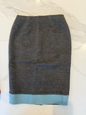 Carolina Herrera Will Pencil Skirt Grey And Turquoise Size 2 Excellent Condition