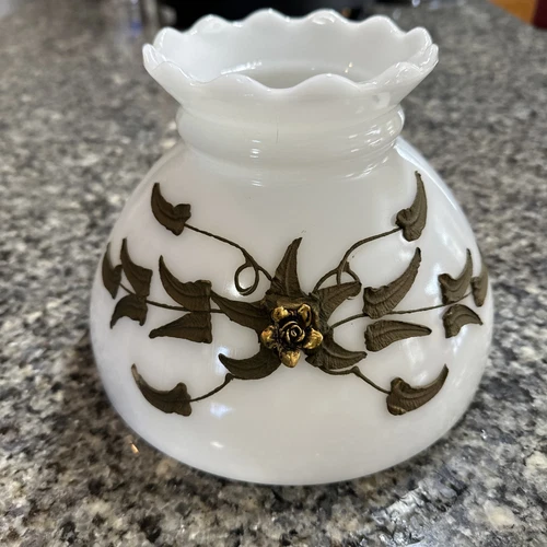 Carl Falkenstein Hollywood Regency Milk Glass Hurricane Lamp Shade MCM Antique