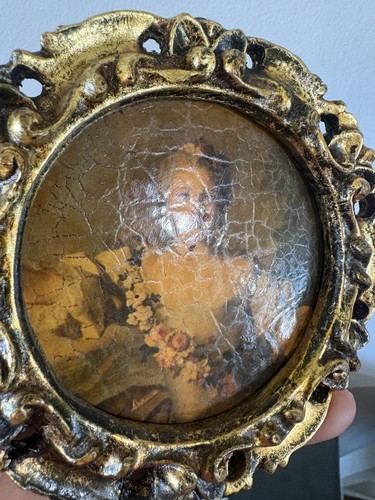 Vtg Italian Florentine Gilt Gold Ornate Woman Rococo Art 50’s Lady Bouche Roses - Picture 8 of 15